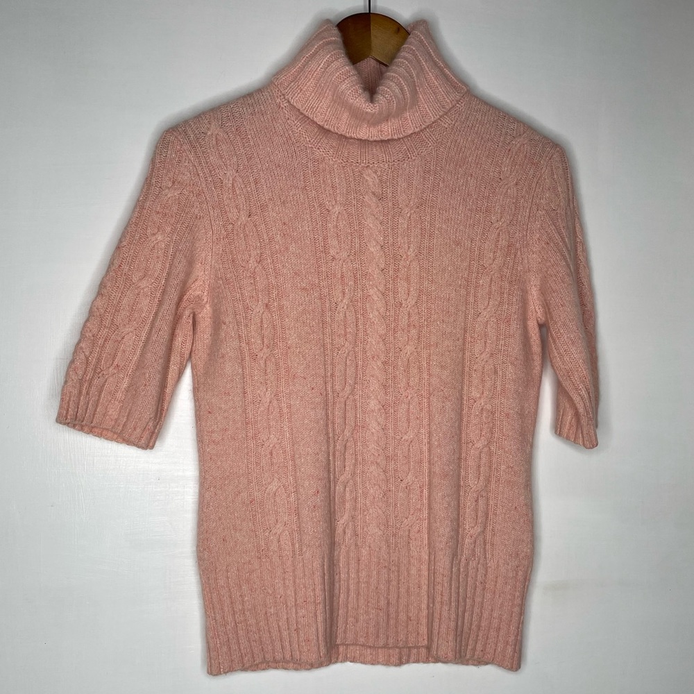 Dana Buchman pink silk and cashmere short sleeve turtleneck sweater